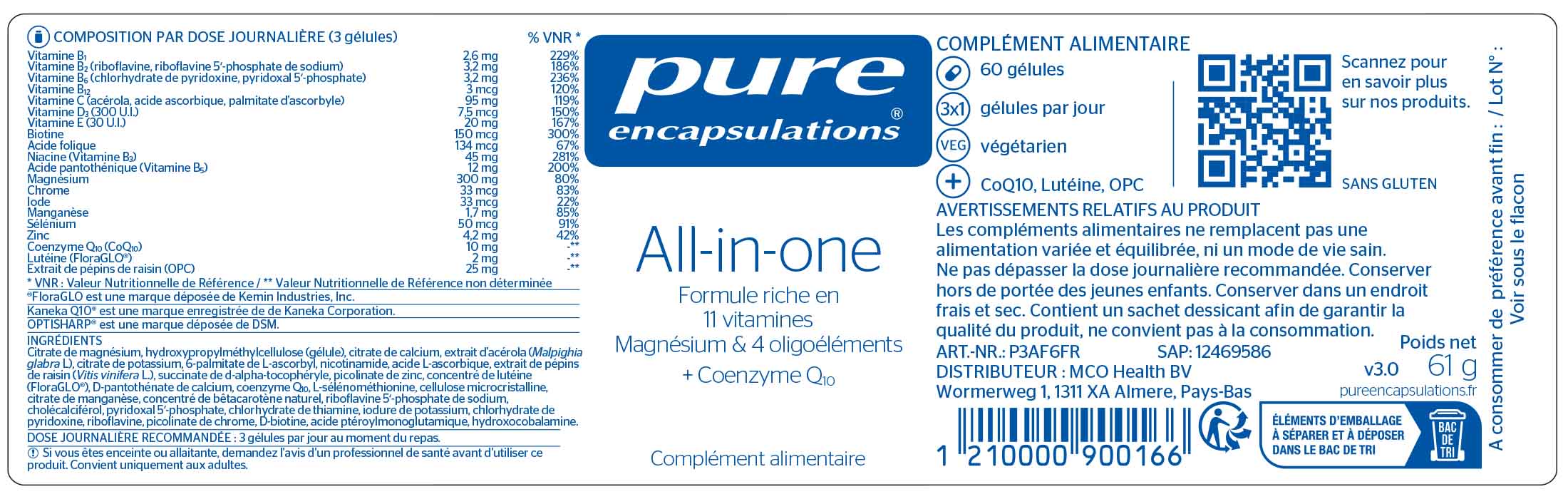 Informations nutritionnelles All in One Pure Encapsulations